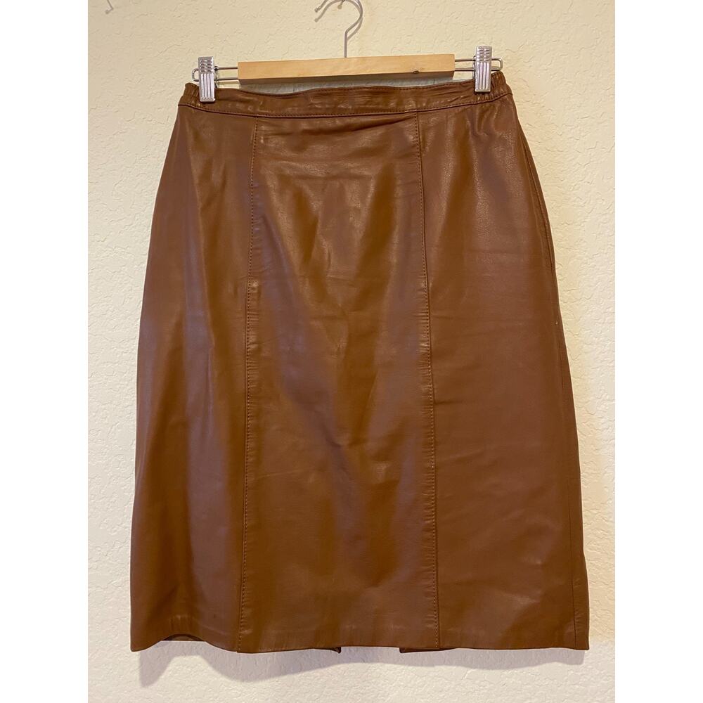 Vintage Capriccio Leather‎ Skirt Chocolate Brown Size 9/10 Stretch Waist Western